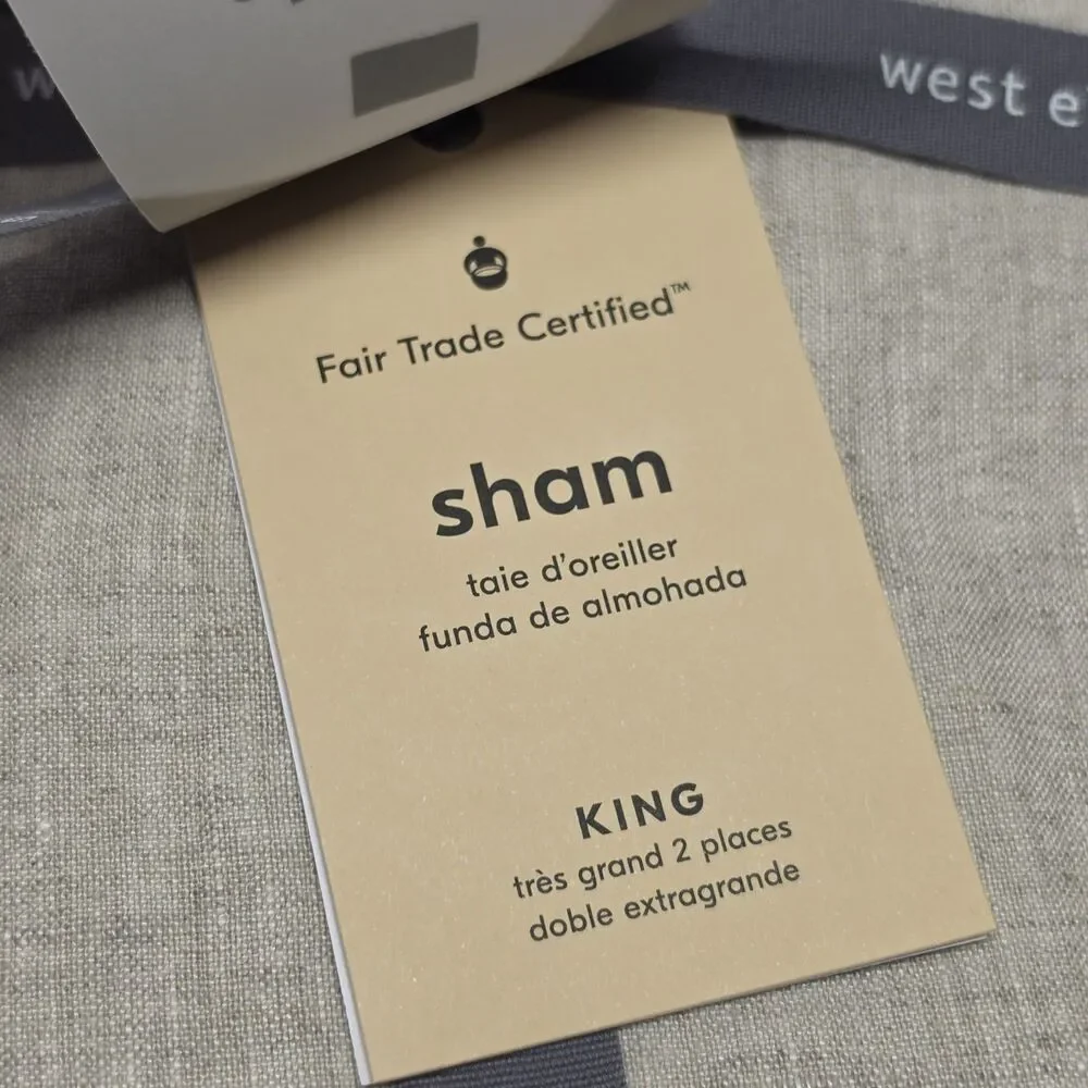 New West Elm Belgian Flax Linen Light Gray KING Sham Pillowcase Set Of 2